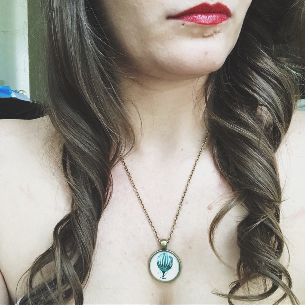 Hot air balloon pendant bronze chain necklace